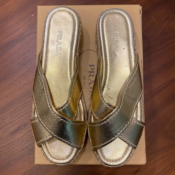 NIB PRADA Gold Espadrille Sandals - Picture 2 of 5